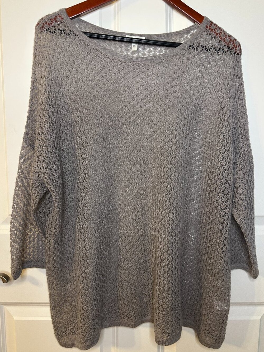 Garnet Hill 100% Cashmere Open Knit Sweater Taupe Oversized Boho Lagenlook